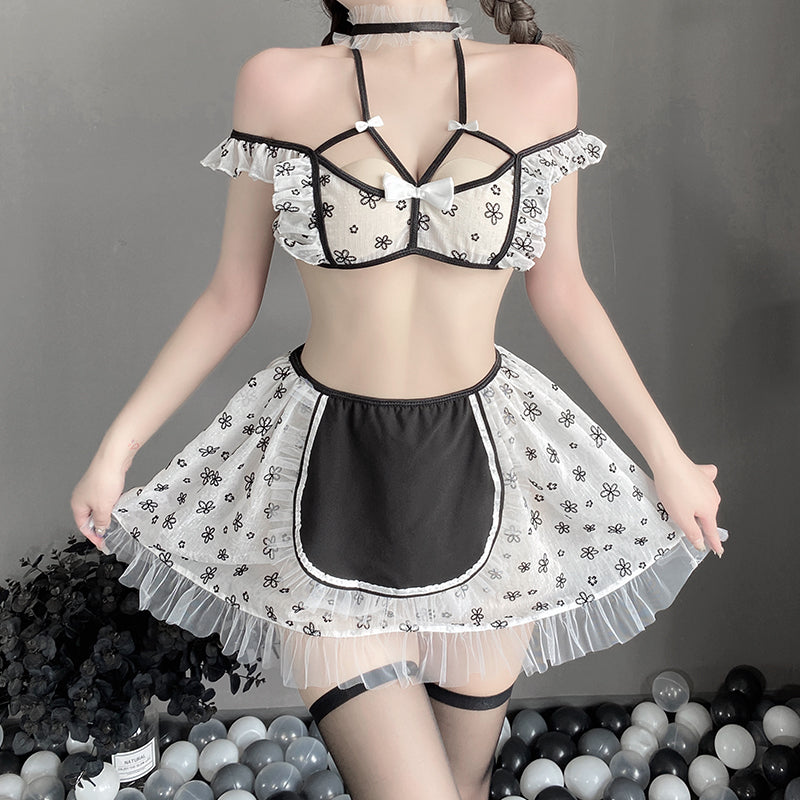 BT2575-性感情趣內衣碎花吊帶甜美兔女郎女傭制服女套裝