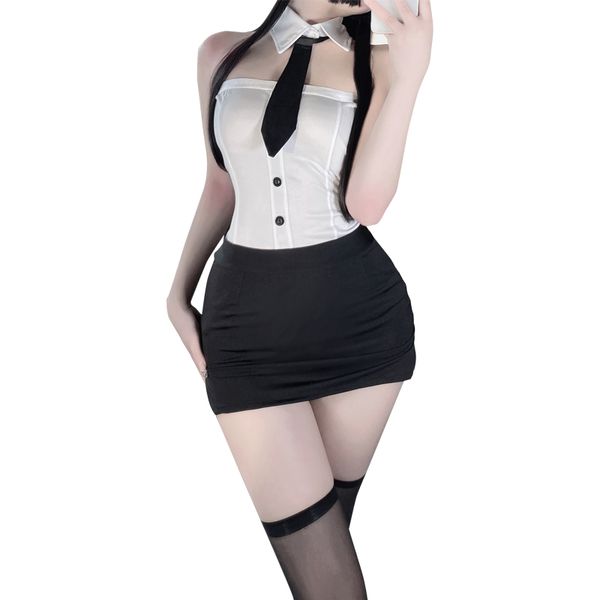 BT2468-情趣內衣牛奶絲連體抹胸秘書+裙子裝性感制服誘惑