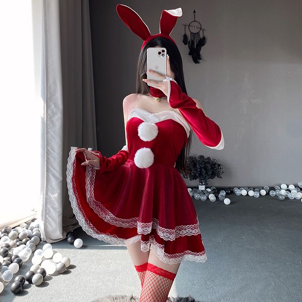 BT1051-情趣內衣女絲絨抹胸連衣裙兔女郎COSPLAY制服性感吊帶睡裙