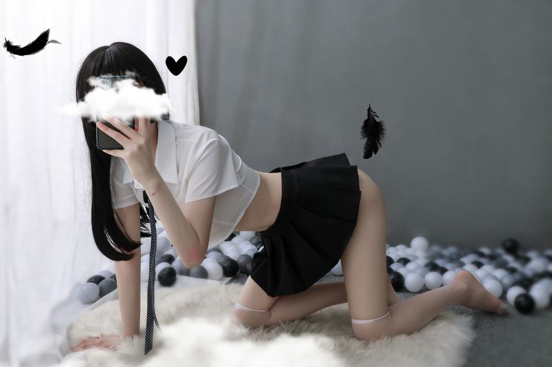 BT2377-情趣內衣性感透視學生白襯衫領繩蝴蝶結制服誘惑英倫格子百褶短裙