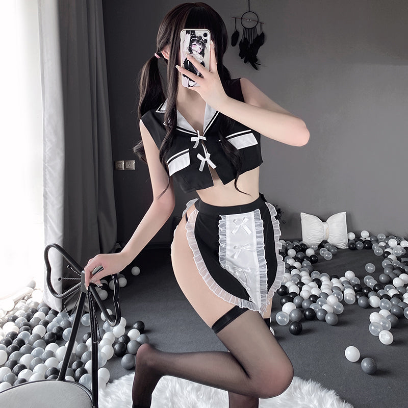 BT2578-情趣內衣性感激情免脫女僕裝圍裙蕾絲系帶制服騷套裝