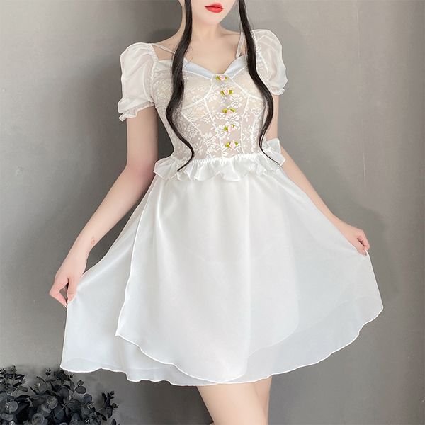 BS2606-情趣內衣性感玫瑰刺繡透視網紗睡衣激情誘惑純欲仙女睡裙