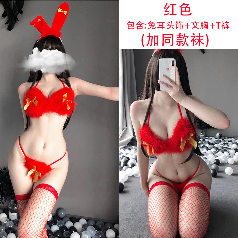 BT2418-情趣內衣制服誘惑性感文胸俏皮兔女郎髮箍聖誕三點套裝