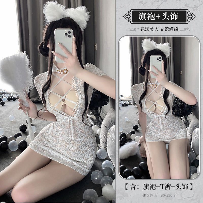 BT9141-情趣內衣性感蕾絲透視誘惑復古鏤空旗袍制服套裝