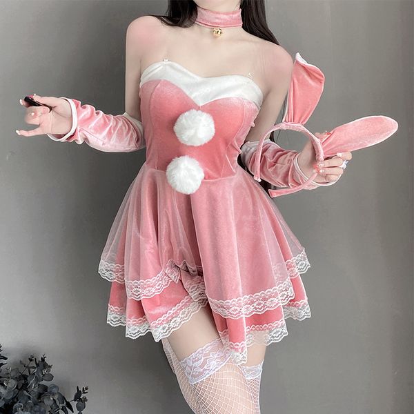 BT1051-情趣內衣女絲絨抹胸連衣裙兔女郎COSPLAY制服性感吊帶睡裙