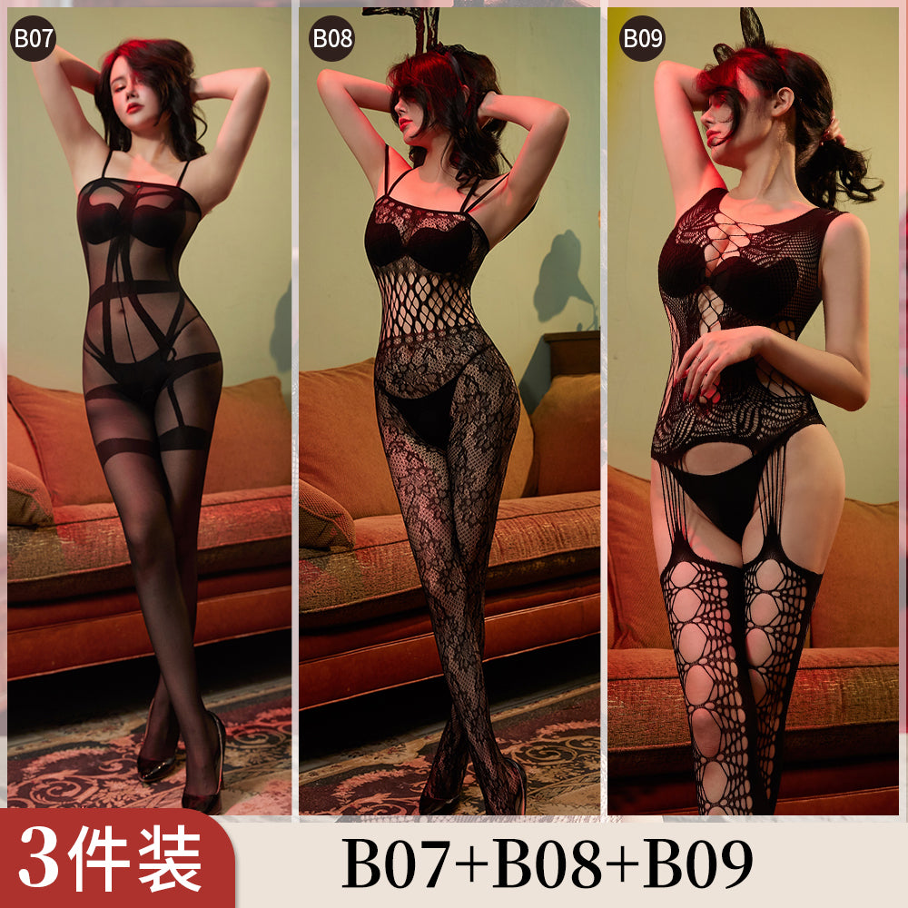 【組合系列】BF01-BF16-歐美提花網衣組合開檔連體衣情趣內衣鏤空性感大碼絲襪誘惑
