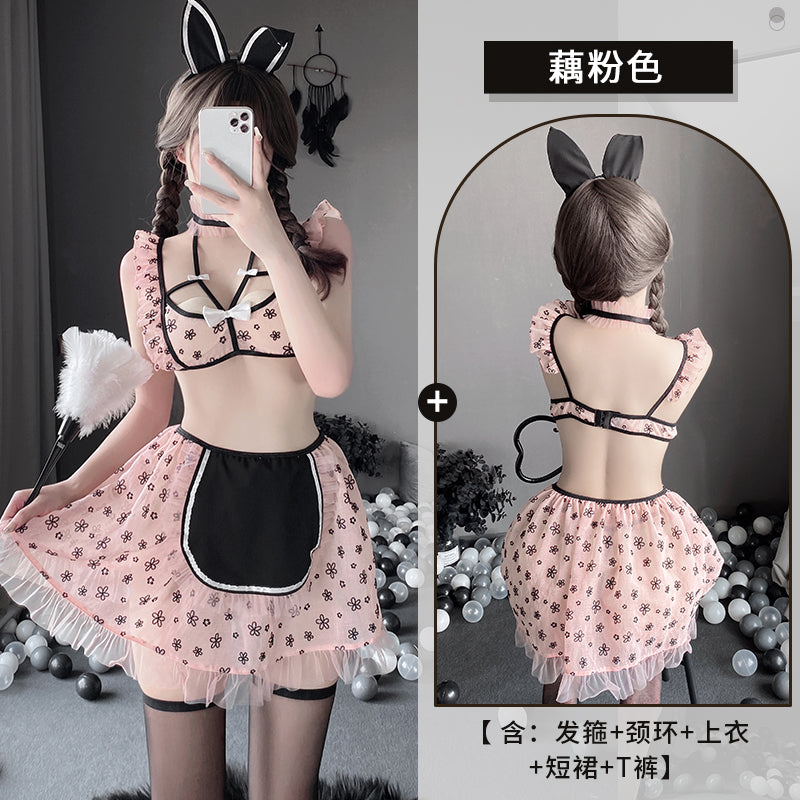 BT2575-性感情趣內衣碎花吊帶甜美兔女郎女傭制服女套裝