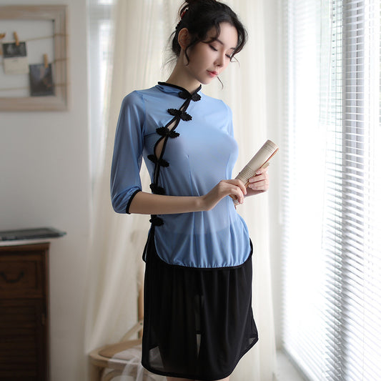 【A-1190】新款情趣內衣女制服誘惑套裝網紗透視性感民國學生裝