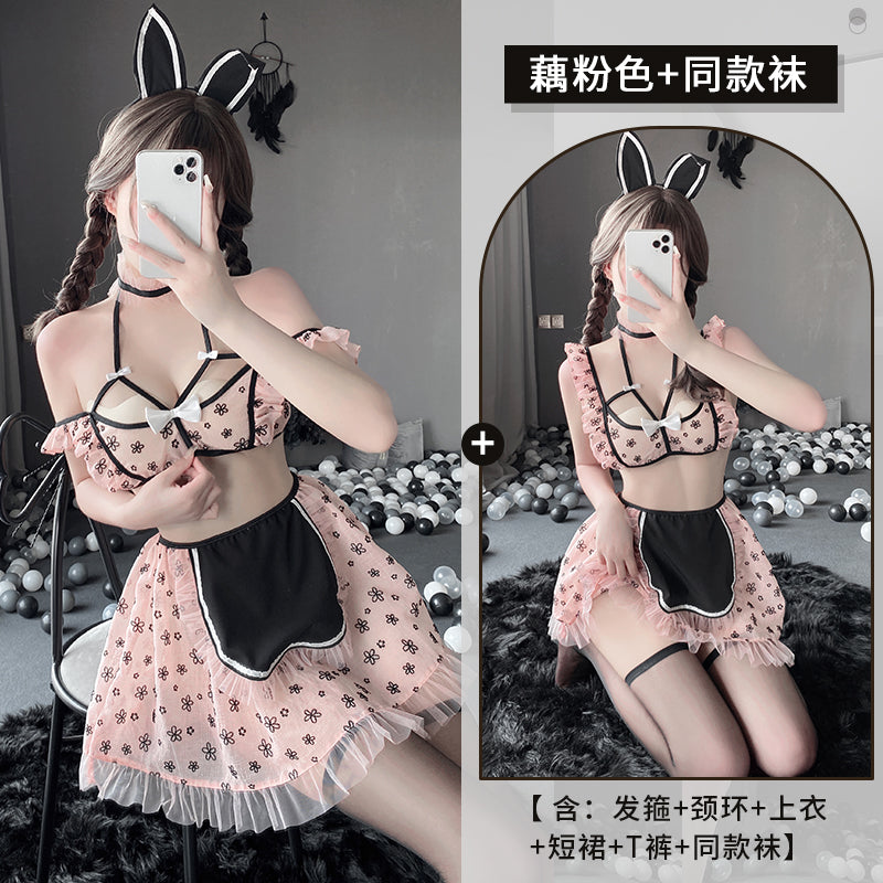 BT2575-性感情趣內衣碎花吊帶甜美兔女郎女傭制服女套裝