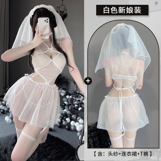 BT2548-情趣內衣網紗透視火辣小胸愛心新娘角色扮演誘惑套裝