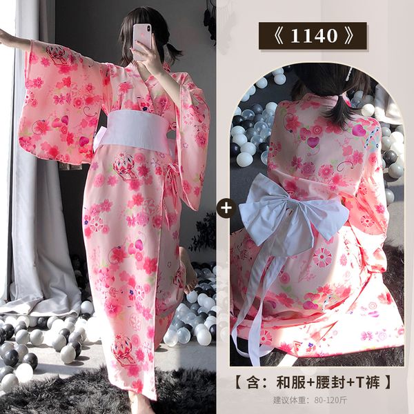 【組合系列】BT-情趣內衣雪紡復古印花和服鏤空衣袖性感束腰激情制服誘惑