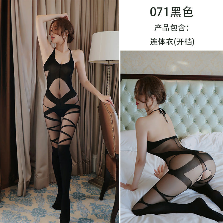 AO071-情趣內衣女士性感透明免脫開檔連體襪絲襪