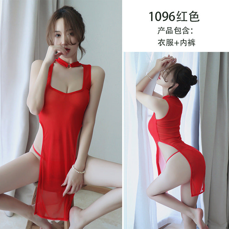 【A-1096】情趣內衣女士性感透明露乳誘惑睡衣套裝睡裙