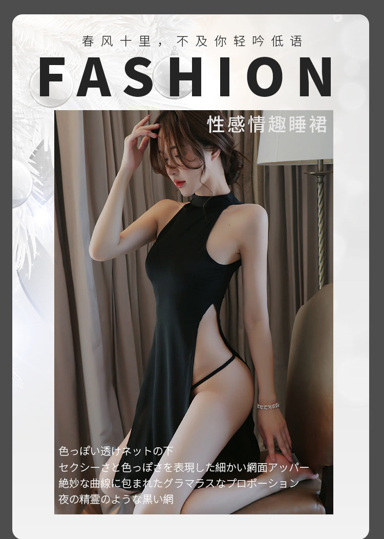 【A-1213】情趣內衣女性感激情誘惑吊帶長裙透明睡衣睡裙冰絲