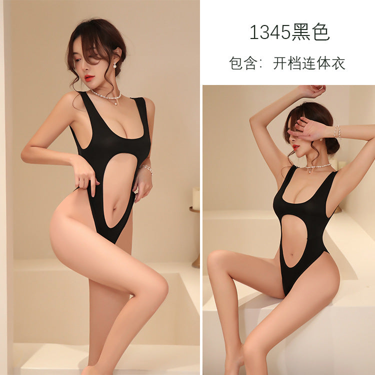 【A-1345】情趣內衣女士死庫水套裝透明緊身衣性感免脫開檔連體