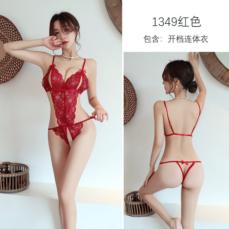 【A-1349】情趣內衣性感蕾絲誘惑性感透視火辣開檔免脫連體衣女
