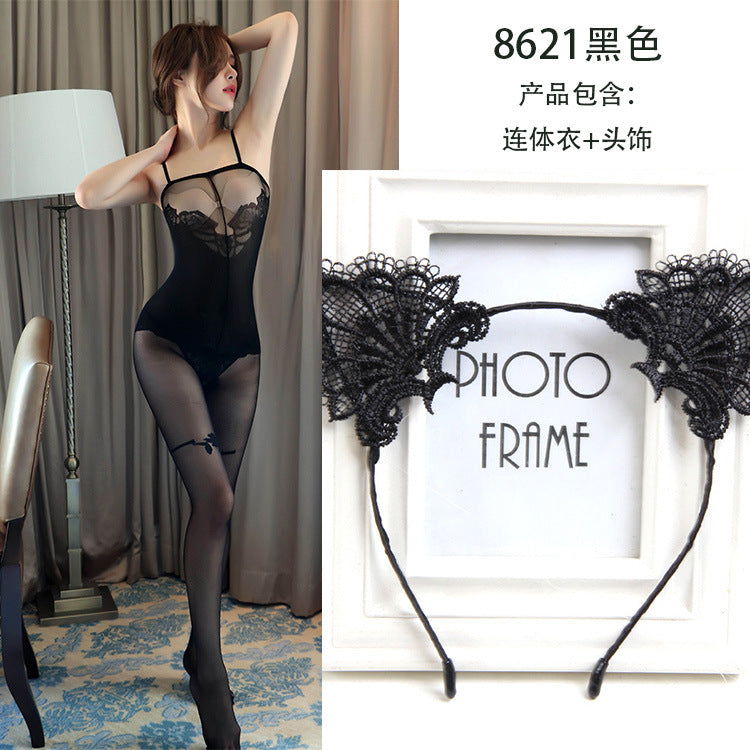 AO8621-情趣內衣女歐美外貿性感吊帶露乳開檔絲襪睡衣
