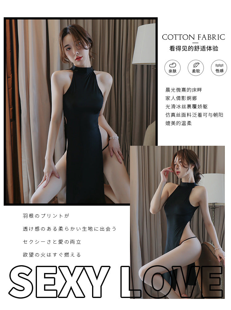 【A-1213】情趣內衣女性感激情誘惑吊帶長裙透明睡衣睡裙冰絲