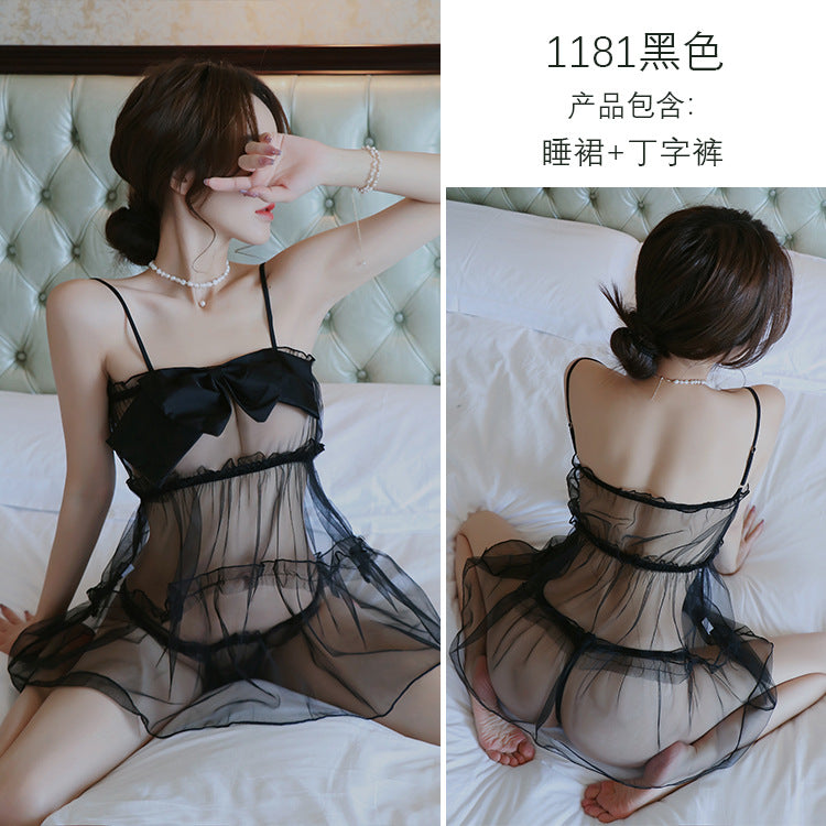 【A-1181】情趣內衣性感蕾絲蝴蝶結睡衣激情套裝透視制服誘惑