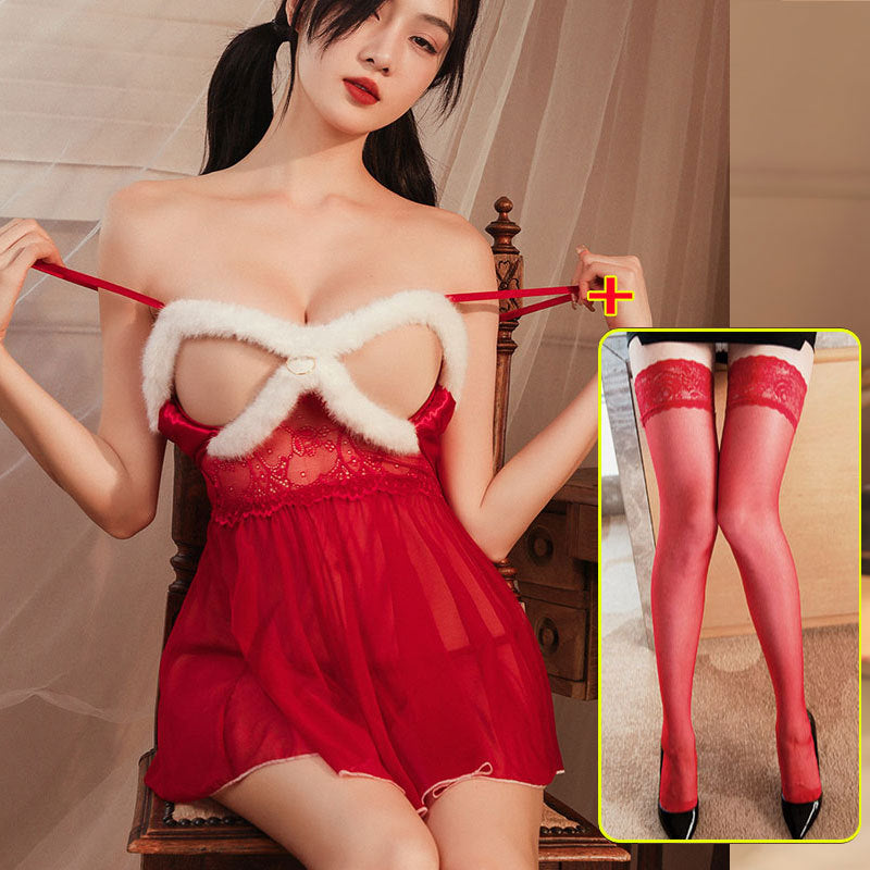 CT427-聖誕禮物紅色毛毛兔女郎情趣內衣新款誘惑大碼胖MM激情誘惑