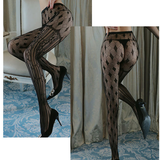 AS5079-情趣內衣女士歐美大碼性感誘惑提花絲襪網襪連體襪